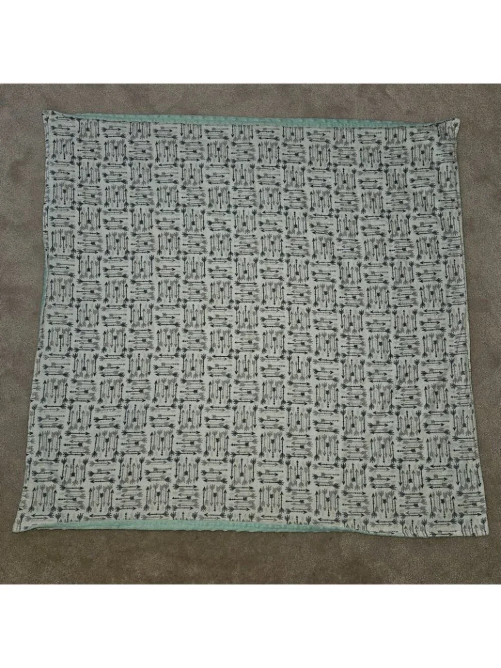 Handmade Baby Blanket White Gray Arrows Mint Green Fleece Minky Dots 38x40
